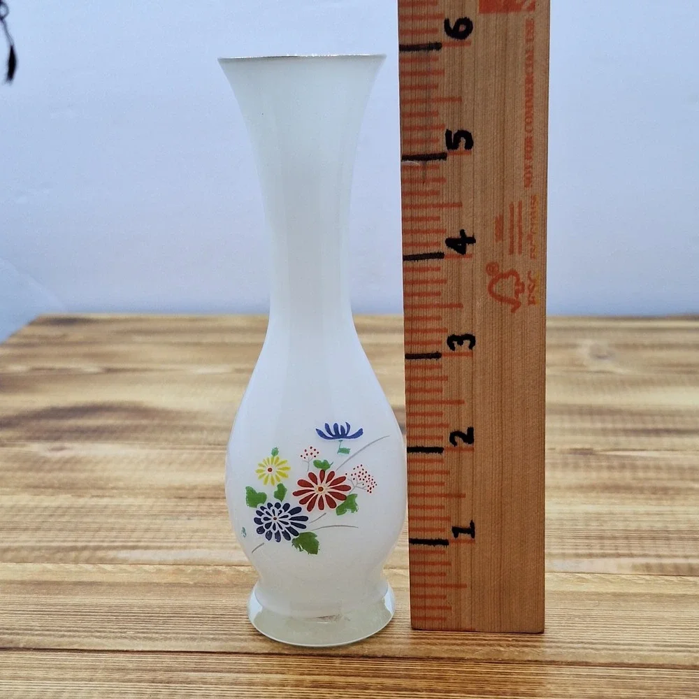 Vintage‎ Gold Rim Floral Tiny Encased White Bud Vase 6